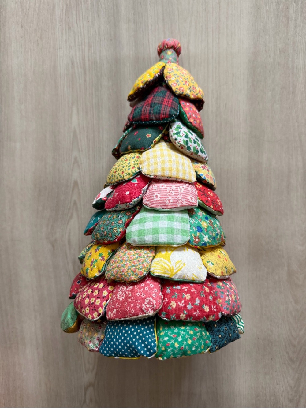 Vintage 70s Handmade Quilted Christmas Tree Centerpiece